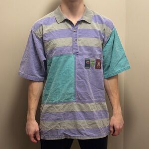Logistix Striped Polo Shirt with Patchwork Design